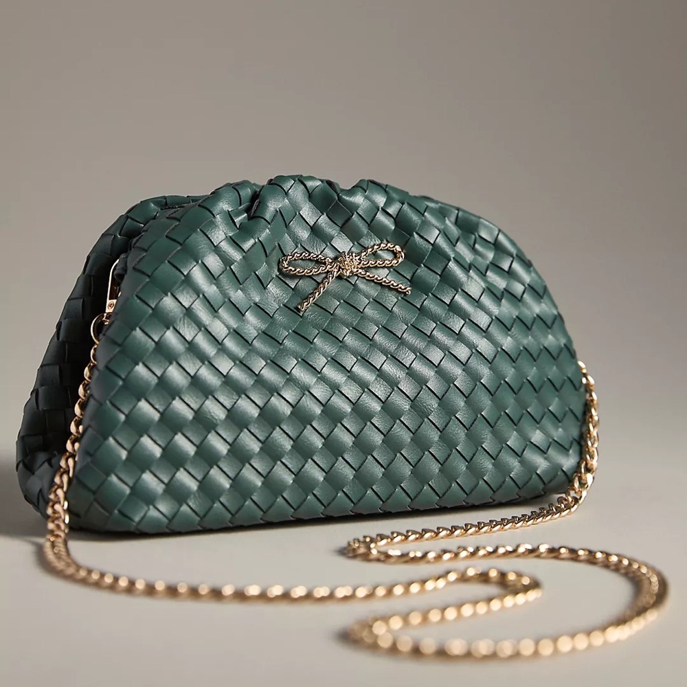 Anthropologie The Frankie Mini Clutch: Woven Bow Edition Green